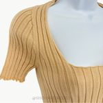 Sézane NWT  Remy Merino Ribbed Knit Short Sleeve Top | Sz Small | Light Beige Photo 8