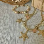 Periwinkle By Barlow Set Pearl Starfish Charm Pink Gold White Earrings Necklace Bracelet Photo 1