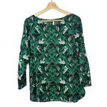 J.Crew  Green & Black Printed Long Sleeve Boatneck Blouse 8 Photo 1