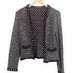White House | Black Market WHBM Tweed Knit Cardigan Black & White Sweater Blazer Jewel Trim Size Small Photo 2