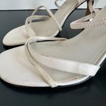 VTG Y2K Strappy BP Satin White Leather Kitten Heel Mule Square Toe Sandal Size 7 Black Photo 4