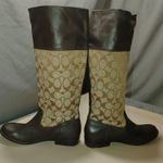 Coach  Tall Riding Boots Classic Genuine Leather Fabric Brown Khaki Beige Vintage Photo 4