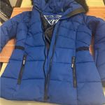 Guess Royal Blue Puffer Jacket with Black Faux Fur Hood Photo 3