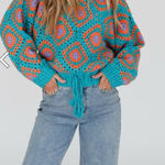 POL NWT  Colorful Crochet Cowl Sweater Photo 0