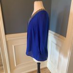 West 36th Top Royal Blue Shirt Silky Embroidered Womens M Size M Photo 11