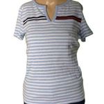 Tommy Hilfiger Womens T Shirt Short Sleeve Striped V Neck Fitted Cotton Blue XS Photo 0