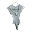 ZARA  Women Light Blue Ribbed Bodysuit Size M Sleeveless Snap Closure Cottagecore Photo 1