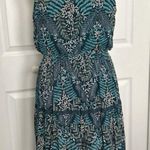 LC Lauren Conrad Dress Sleeveless Tie Neck Tiered Skirt Forest Green Floral Sz S Photo 3