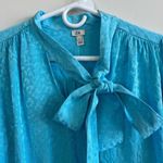 River Island Top Women L Blue Animal Print Tie Neck Classic Long Sleeve Spring Photo 4