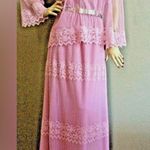 VINTAGE 70s Elegant Pink lavender Sheer Lace Maxi Dress,Size 12,made in U.S.A. Photo 0