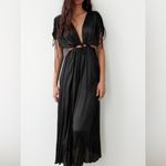 ZARA  NWT black drawstring sleeve cut out satin maxi dress Photo 2