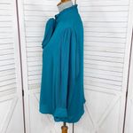 New‎ York & Company Pleated Puff Sleeve Pussybow Tie Neck Blouse Teal Medium Blue Photo 1