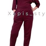 Anthropologie Sutton Ponte Jumpsuit v-neck purple plum textured pleated batwing Photo 5