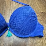 Aerie  Women’s Blue Lace Underwire Push Up Halter Bikini Top Size 36C Tassel Photo 2