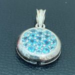 Sterling Silver 925 Signed Blue Topaz Birthstone Pave Flat Round Pendant 3.2g Photo 5