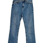 ZARA  Bootcut High Rise Straight Jean Stretch Raw Hem Zip Button 2 Blue #3324 Photo 9
