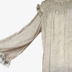 POL Antique Taupe Ruffled Smocked Long Sleeve Oversized Blouse Sz S Photo 2