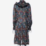 Warm NY boho 100% cotton Floral Tiered Ruffle Midi long sleeve Dress NWT Black Size 0 Photo 3