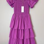 Cleobella  NEW Kaiya Tiered Cotton Smocked Ruffle Sleeve Midi Dress Azalea Photo 1