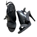 Calvin Klein Black & Gray fringe wool open toe heels Photo 0