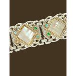 Vintage Gold Tone With White Wash bracelet Mother of Pearl Rhinestones 7.5" Photo 2