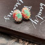 Vintage Mint Green Red Cabochon Earrings Stainless Steel Photo 6