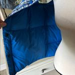 Lands End blue plaid mock neck snap down down puffer vest L women western prep Size L Photo 7