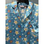 Vintage JOLIE Intimate Satin Collared‎ Pajama Top Size M Turquoise Stars Blue Size M Photo 2