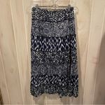 JM Collection Cute navy white multiprint ruffle boho maxi elastic waist pull on skirt flowy Photo 7