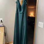 Azazie Teal Maxi Dress with Slit Photo 4