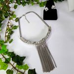 Silver Crystal with Fringe Bar Necklace and Earrings Set Photo 1
