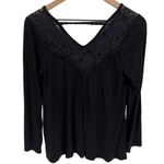 Pink Rose  Black Lace Crochet Shoulder Long Sleeve Top Size Medium Photo 4