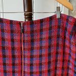 Vintage Woven Silk Tweed Plaid Pencil Skirt Red Size 16 Photo 1