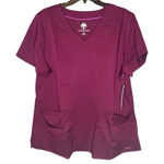 Healing Hands  Purple Label Jordan Mock Wrap Scrub Top Women XL Wine VNeck Pocket Photo 0
