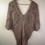 Old Navy 70s XL Crochet Retro Knit top see through Vintage Inspired vest brown Photo 0