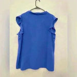 Generic Women's Summer Casual Solid Sleeveless Ruffle Elegant Blue Blouse Sz 2X‎ Photo 2