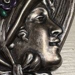 Victorian Revival Bonnet Lady Brooch • Art Nouveau Style Enamel Portrait Pin Silver Photo 7