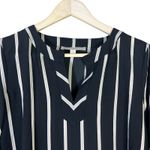 Loft  Striped Balloon Sleeve Split Neck Blouse Womens XS Black Corporate European Photo 2