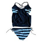 XL Black and White Striped 2 Piece Tankini Swimsuit Set Tie Side Bottoms Photo 4