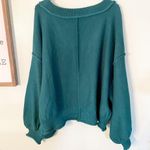 POL  Size Large Green Exposed Hem Bubble Sleeve Deep V Pullover Knit Top Photo 4