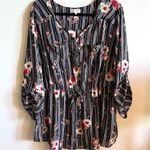 Stella Tweed Striped Floral Tunic Top Photo 0