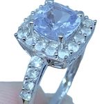 Aquamarine White Sapphire Halo Women's Engagement Ring in Sterling Silver Sz 6 Photo 6