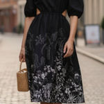 NEW INC INTERNATIONAL CONCEPTS Linna Garden Cutout Printed Dress Black Size L Photo 0