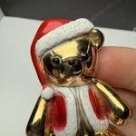 AJC Christmas Teddy Bear In Santa Clause Hat Enamel Brooch Pin Gold Tone Signed Photo 5