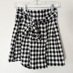 ZARA Shorts Womens Black Gingham Linen Blend Pleated Tie Waist Preppy Blogger M Photo 0