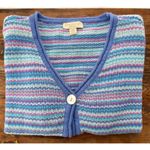 A7 Y2K VTG Appleseeds Striped Linen Cotton Blend Button Front Cardigan Sweater Pink Size M Photo 1