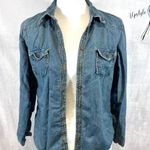 a.n.a Denim cotton chambray long sleeve button down top size petite small Photo 0