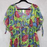 Boho Floral Swirl Sheer Festival Beach VTG Colorful Tunic Cover Up Dress L Large Green Photo 2