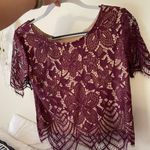 EXPRESS Maroon Lace Crop Top Photo 4