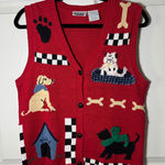 Vintage Capacity Petite Small Dog Print Sleeveless Button Down Knit Sweater Vest Red Size undefined Photo 0